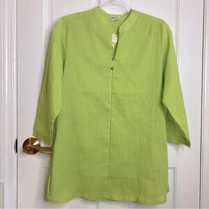 NWT Christina Mandarin Collar Green Beaded Button Long Sleeve Blouse Siz…